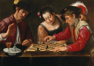 Chess Players by Caravaggio (Follower) Oil Painting