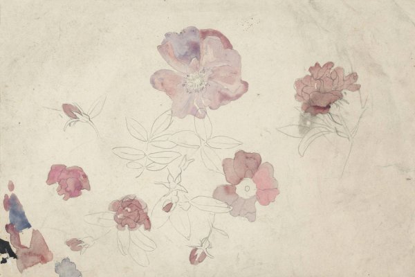 Main Product Photo of Bloemenstudies in paars en roze  Painting by Carel Adolph Lion Cachet