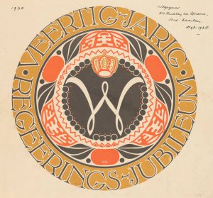 Embleem voor veertigjarig regeringsjubileum koningin Wilhelmina der Nederlanden by Carel Adolph Lion Cachet Oil Painting