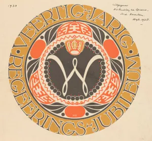 Embleem voor veertigjarig regeringsjubileum koningin Wilhelmina der Nederlanden Oil painting by Carel Adolph Lion Cachet
