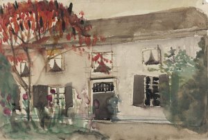 Huis met voortuin en rode boom by Carel Adolph Lion Cachet Oil Painting