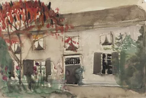 Huis met voortuin en rode boom by Carel Adolph Lion Cachet Oil Painting