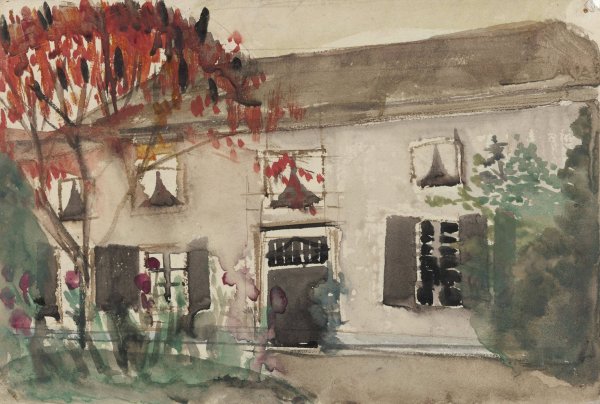 Huis met voortuin en rode boom  by Carel Adolph Lion Cachet - Hand-Painted Oil Painting Reproduction