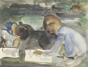 Twee tekenende kinderen by Carel Adolph Lion Cachet Oil Painting