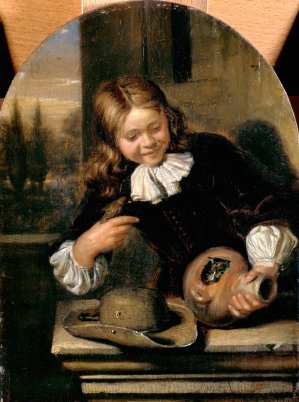Boy with a Flagon and a Bird's Nest by Carel De Moor Oil Painting