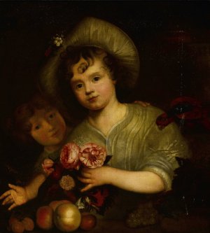 Children with Flowers, Fruit and a Parrot by Carel De Moor Oil Painting