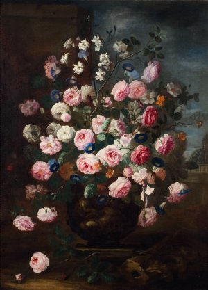 Roses in an Urn by Carel De Vogelaer Oil Painting