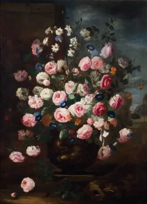 Roses in an Urn Oil painting by Carel De Vogelaer