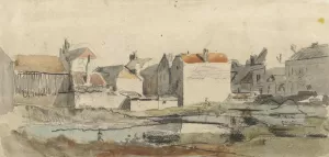 Buitenkant van een stad in aanbouw Oil painting by Carel Jacobus Behr