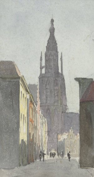 Straatgezicht met doorkijk op de Grote Kerk te Breda by Carel Jacobus Behr Oil Painting
