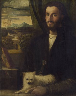 Portrait of a Man with a Dog by Cariani Oil Painting