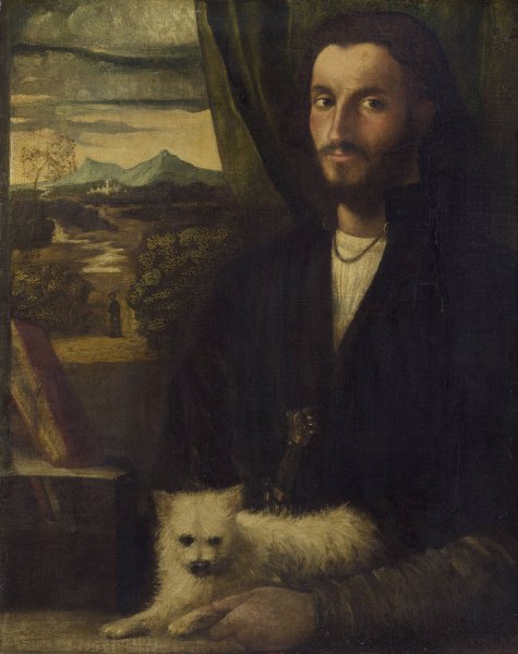 Main Product Photo of Portrait of a Man with a Dog  Painting by Cariani