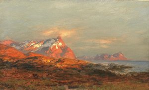 Sunset over the Lafoten by Carl August Heinrich Ferdinand Oesterley Oil Painting