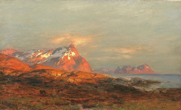 Sunset over the Lafoten by Carl August Heinrich Ferdinand Oesterley - Hand-Painted Oil Painting Reproduction