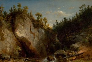 Landscape with Figures on Mountain Rocks by Carl August Sommer Oil Painting
