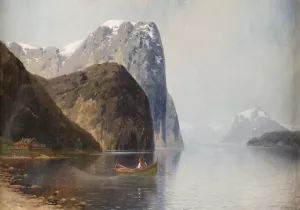 Fjord landscape by Carl Bertold Oil Painting