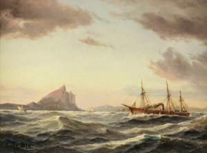Dampfschiff vor dem Fels von Gibraltar by Carl Bille Oil Painting