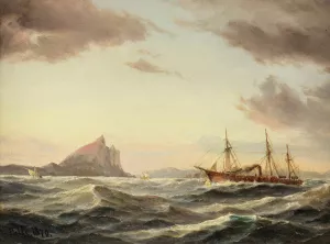 Dampfschiff vor dem Fels von Gibraltar by Carl Bille Oil Painting