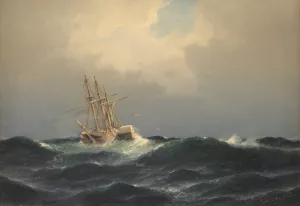Et dampskib i en storm i Atlanterhavet Oil painting by Carl Bille