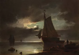 Mondschein an der Kuste by Carl Bille Oil Painting