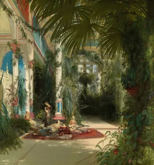 The Interior of the Palm House on the Pfaueninsel Near Potsdam by Carl Blechen Oil Painting