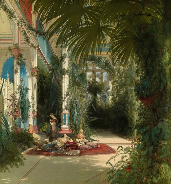 The Interior of the Palm House on the Pfaueninsel Near Potsdam  by Carl Blechen - Hand-Painted Oil Painting Reproduction