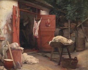 A Slaughterhouse In Hellebaek by Carl Bloch Oil Painting