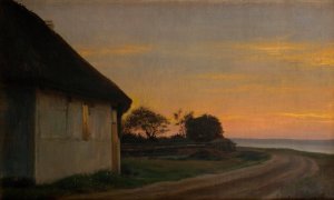 Evening lanscape with a house and garden by the sea. Ellekilde by Carl Bloch Oil Painting