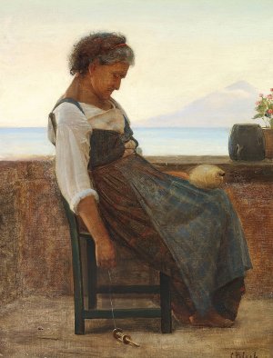 Italiensk morlille tager sig et hvil by Carl Bloch Oil Painting