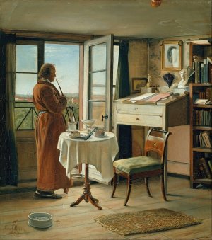 The actor Kristian Mantzius in his study by Carl Bloch Oil Painting