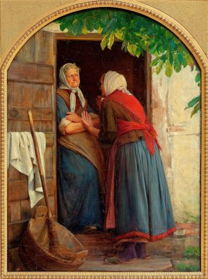 Two women talking by Carl Bloch Oil Painting