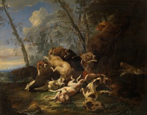 Bear Hunt by Carl Borromaus Andreas Ruthart Oil Painting