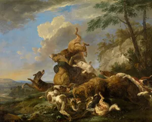 Bear Hunt by Carl Borromaus Andreas Ruthart Oil Painting
