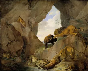 Wild Animals in a Mountain Gorge by Carl Borromaus Andreas Ruthart Oil Painting