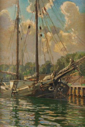 Ewer im Hafen von EckernfOrde by Carl Bossenroth Oil Painting
