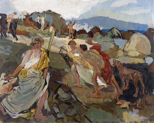Amazons And Hunters At The Seaside by Carl Burckhardt - Hand-Painted Oil Painting Reproduction