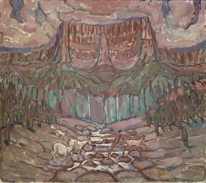 Shepherd and Flock Crossing a River in the Mountains by Carl Burckhardt Oil Painting