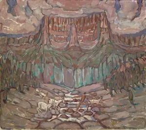 Shepherd and Flock Crossing a River in the Mountains by Carl Burckhardt Oil Painting
