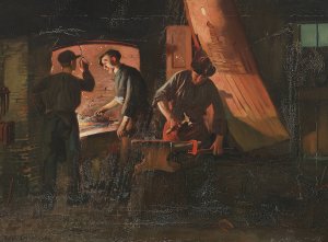 Fra en smedje by Carl Carlsen Oil Painting