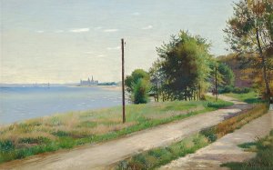 Kystlandskab med Kronborg i baggrunden, sommer by Carl Carlsen Oil Painting