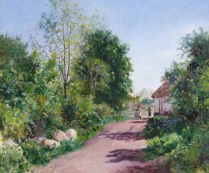 Piger pa en vej by Carl Carlsen Oil Painting