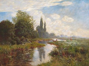 Tre unge damer pa sommerudflugt i et alandskab by Carl Carlsen Oil Painting