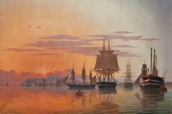 The Frigate Thetis And The Corvette Flora On The River Tagus  by Carl Dahl - Hand-Painted Oil Painting Reproduction