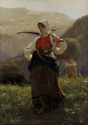 Woman of the Haslital, Returning from the Hay Harvest by Carl Diethelm Meyer Oil Painting