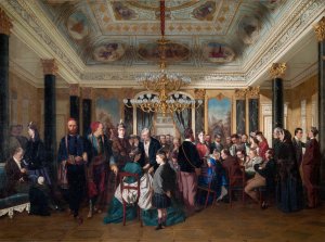 A Gaming Room in Wiesbaden by Carl D'Unker Oil Painting