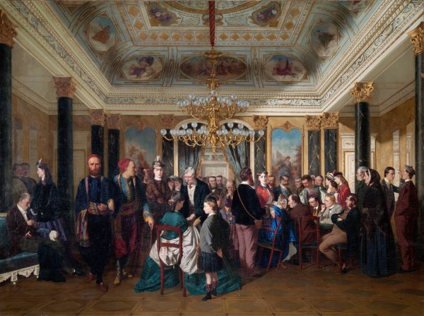 A Gaming Room in Wiesbaden  by Carl D'Unker - Hand-Painted Oil Painting Reproduction