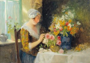 Beim Blumen arrangieren by Carl Duxa Oil Painting