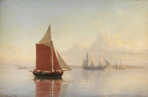 Ein Segelkutter und zwei Grossegler vor der Kuste by Carl Emil Baagoe Oil Painting