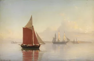 Ein Segelkutter und zwei Grossegler vor der Kuste by Carl Emil Baagoe Oil Painting