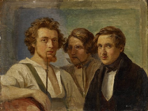 Self-Portrait with Friends  by Carl Engel - Hand-Painted Oil Painting Reproduction